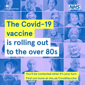 COVID-19 poster saying the vaccine isbeing rolled out to people aged over 80