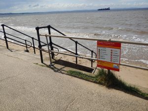 Water safety signage at Crosby beach