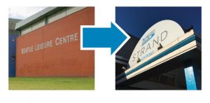 Image showing an arrow indicating move from Bootle Leisure Centre to The Strand.