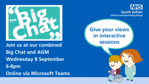 Graphic promoting South Sefton CCG Big Chat event
