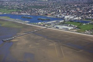 Arial view of the coastline at Southport