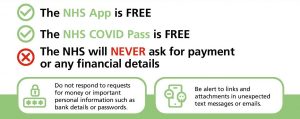 Part of poster warning about COVID pass fraud