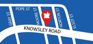 Map showing location of Knowsley Road Pharmacy 