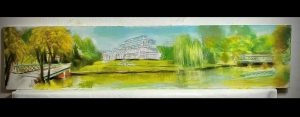 Pastel sketch of the proposed mural background. Victorian figures enjoying the scene will be included in the final design.