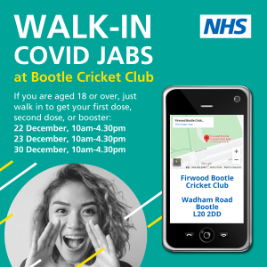 Flyer promoting vaccinations at Bootle Cricket Club
