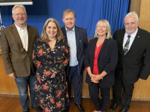 Pictured left to right: Peter Dowd MP, Fiona Taylor chief officer of the CCGs, Cllr. John Joseph Kelly, Deborah Butcher place director for Sefton Partnership and Cllr. Paul Cummins, at a reception at Bootle Town Hall to mark the transition of services.