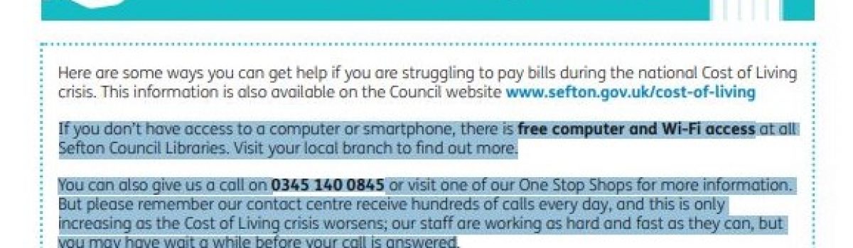 Print-off, Sefton cost of living advice factsheet now available