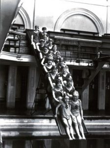 Bathers on aslide at Southport's Victoria Baths during its heyday.
