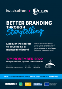 Publicity flyer for Better Branding Through Storytelling event