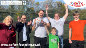 Foster carer Ginny and her family pictured playing football