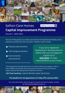 A flyer detailing the Sefton Care Homes Capital Improvement Programme.