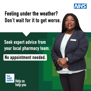 Help us to help you pharmacy promotion graphic