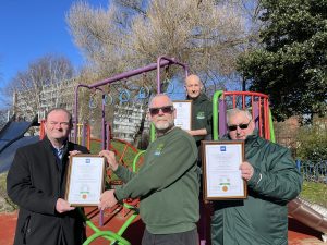 Cllr Moncur presents Green Sefton staff with RPII Operational Inspectors certificate