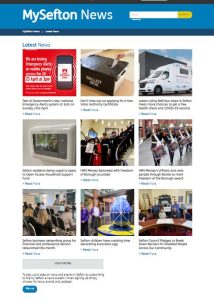 Image of the new News pages on the Sefton Council website at www.sefton.gov.uk/mysefton-news